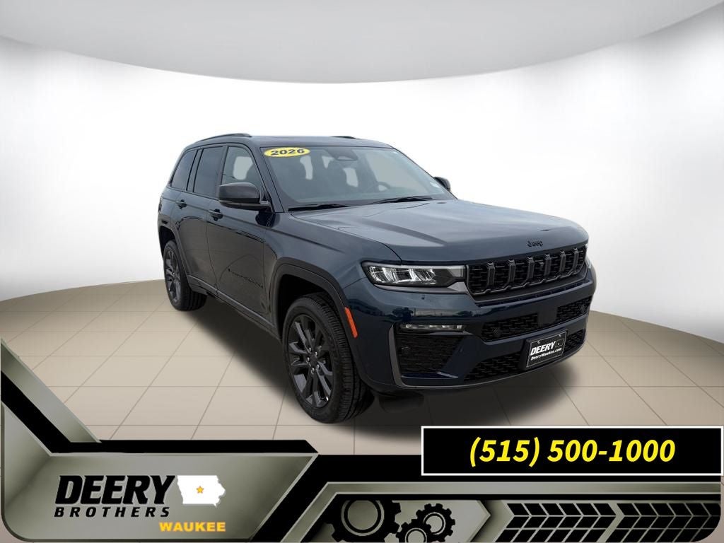 2026 Jeep Grand Cherokee Limited Reserve in Fathom Blue Pearlcoat — front three-quarter view