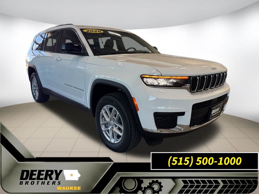 2026 Jeep Grand Cherokee GRAND CHEROKEE L LAREDO X 4X4 in Bright White Clear-Coat Exterior Paint — front three-quarter view