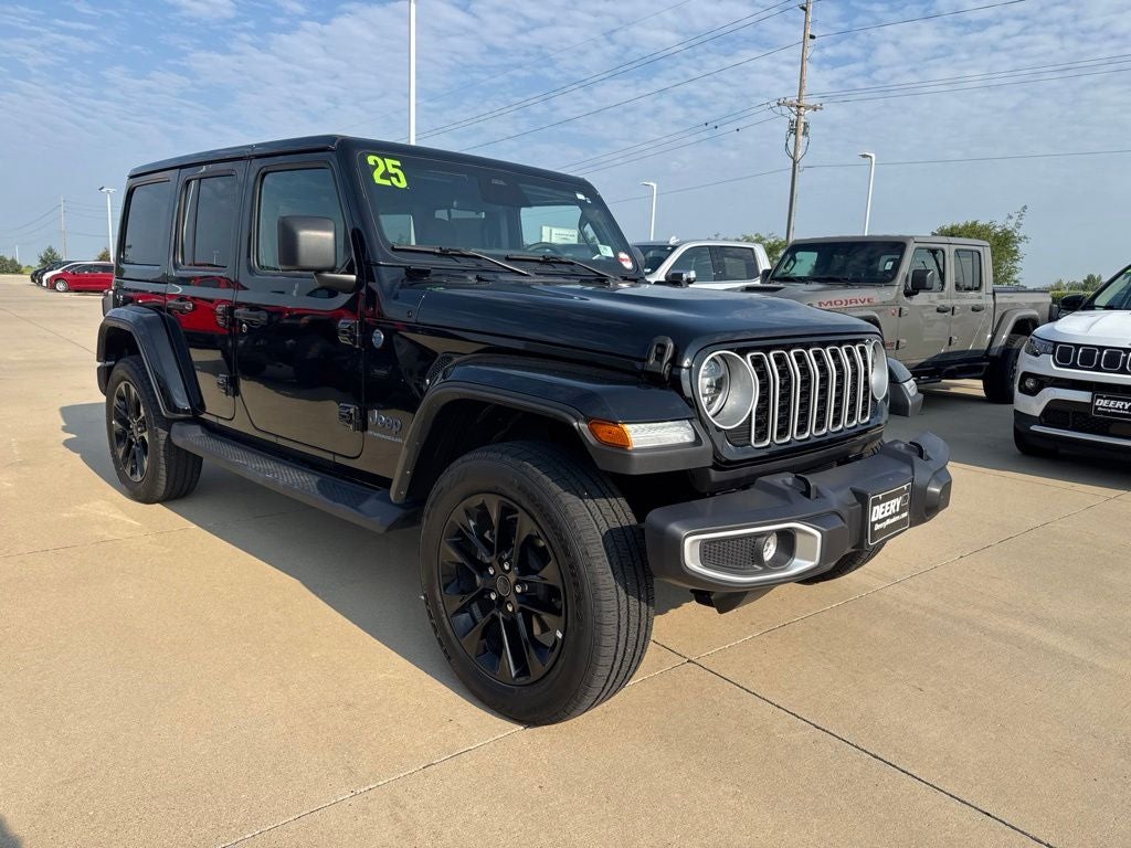 2025 Jeep Wrangler 4xe Sahara 4xe in Black Clearcoat — front three-quarter view