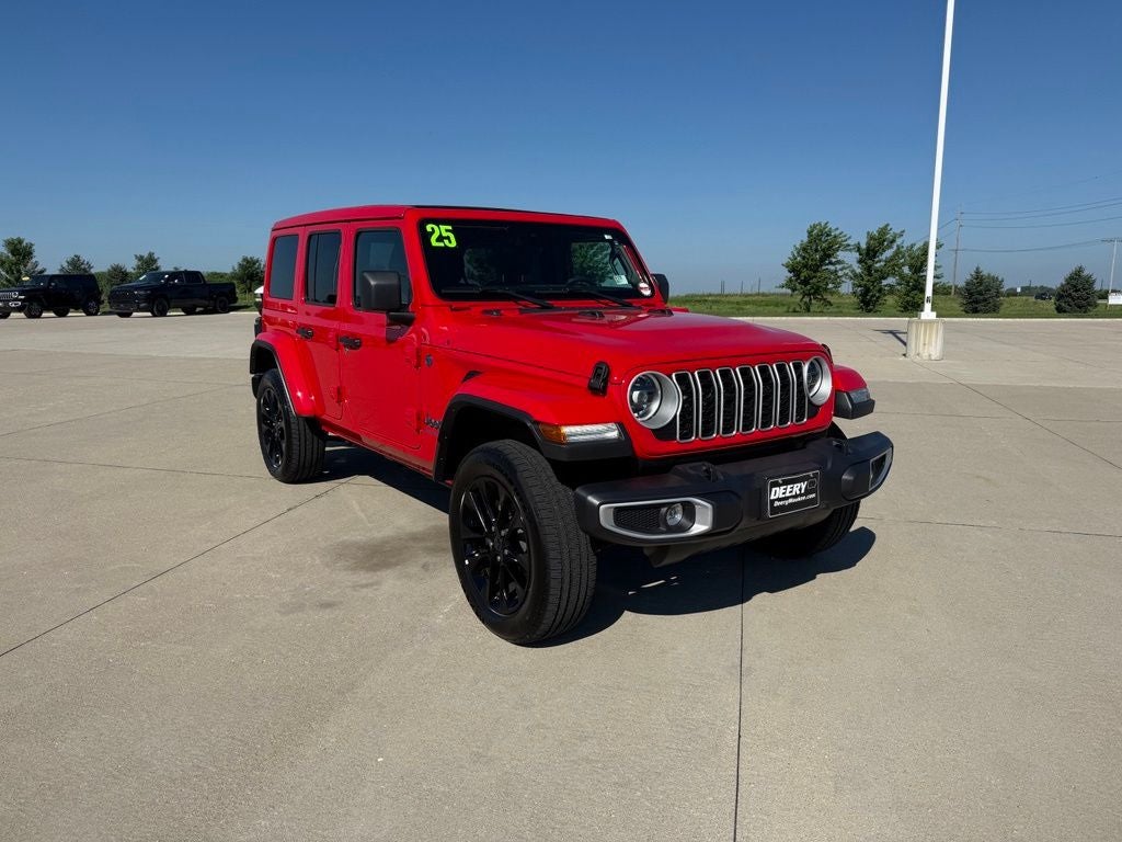 2025 Jeep Wrangler 4xe Sahara 4xe in Firecracker Red Clearcoat — front three-quarter view