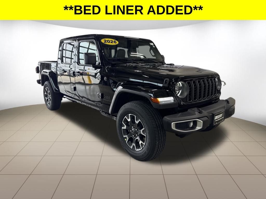 2026 Jeep Gladiator GLADIATOR SAHARA 4X4 in Black Clear-Coat Exterior Paint — front three-quarter view