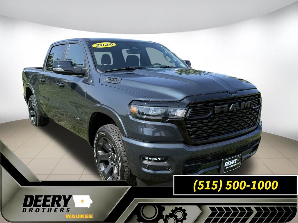 2026 RAM Ram 1500 RAM 1500 BIG HORN CREW CAB 4X4 5'7' BOX in Forged Blue Metallic Exterior Paint — front three-quarter view