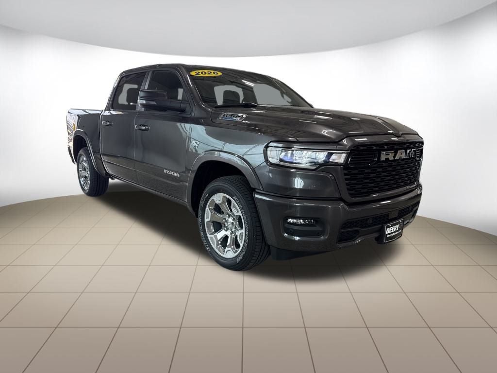 2026 RAM Ram 1500 RAM 1500 BIG HORN CREW CAB 4X4 5'7' BOX in Granite Crystal Metallic Clear-Coat Exterior Paint — front three-quarter view