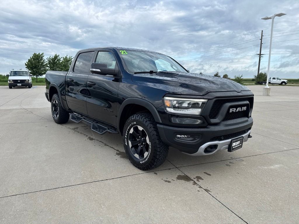 2021 RAM 1500 Rebel in Diamond Black Crystal Pearlcoat — front three-quarter view