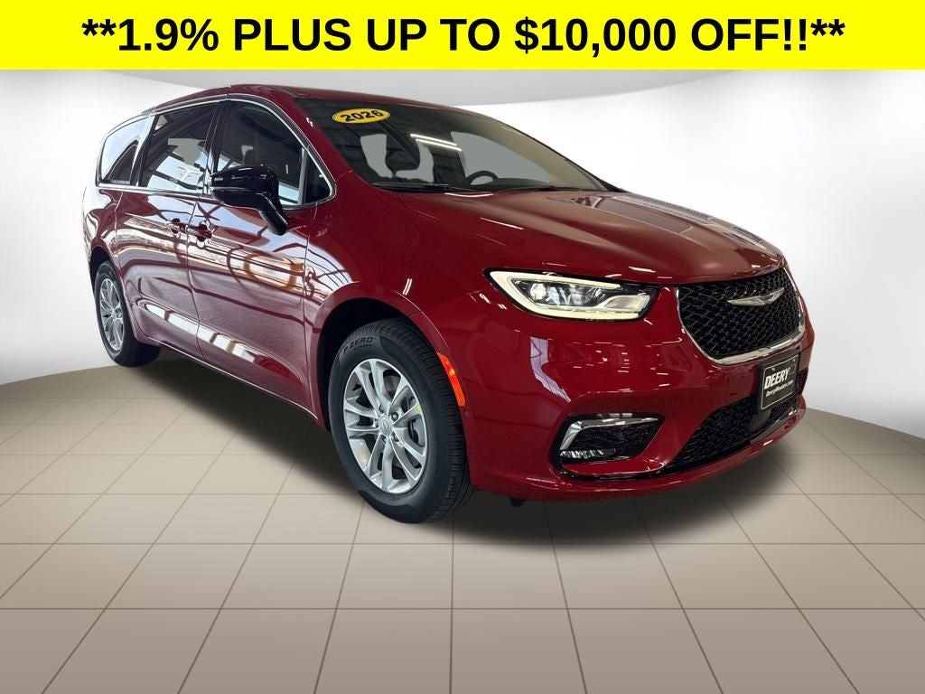 2026 Chrysler Pacifica PACIFICA SELECT AWD in Red Hot Pearl-Coat Exterior Paint — front three-quarter view