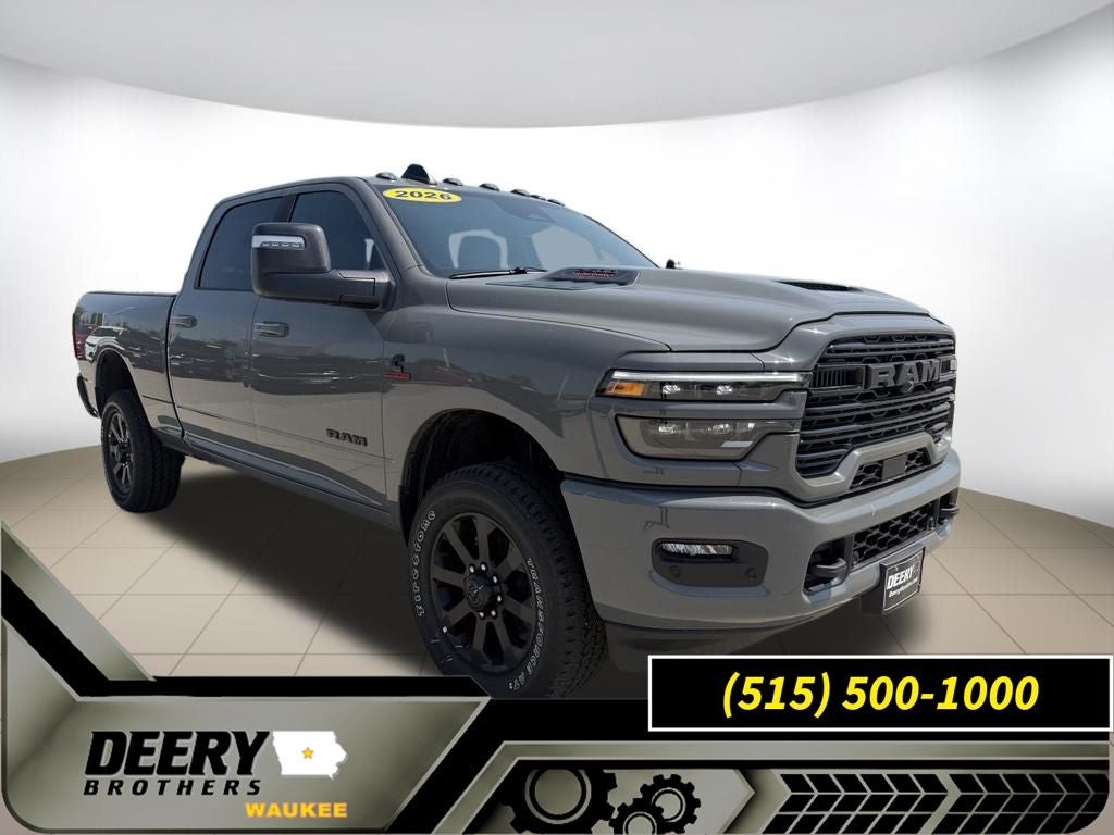 2026 RAM Ram 2500 RAM 2500 LARAMIE CREW CAB 4X4 6'4' BOX in Ceramic Gray Clear-Coat Exterior Paint — front three-quarter view